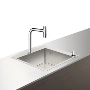 Set Hansgrohe Sink Combi C71-F450-06 chiuveta inox 550mm + baterie din doua elemente cu dus extractibil crom