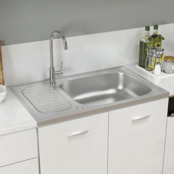 vidaXL Chiuvetă bucătărie cu scurgător, argintiu 800x500x155 mm oțel