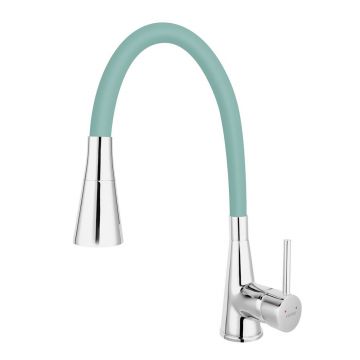 Baterie bucatarie cu pipa flexibila Ferro Zumba II verde-menta