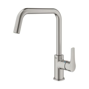 Baterie bucatarie Grohe Eurosmart Supersteel mat cu pipa inalta