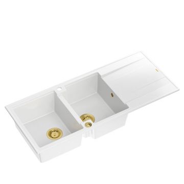 Chiuveta compozit incastrata Quadron Evan 121 alb - auriu 116x50 cm
