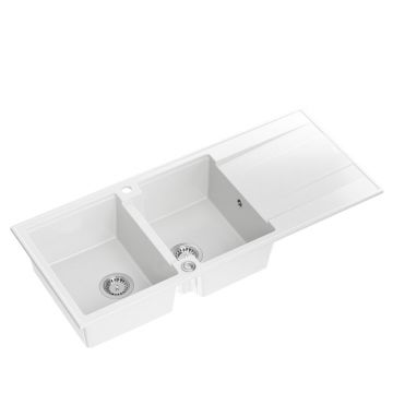 Chiuveta compozit incastrata Quadron Evan 121 alb - inox 116x50 cm