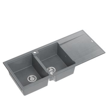 Chiuveta compozit incastrata Quadron Evan 121 gri - inox 116x50 cm