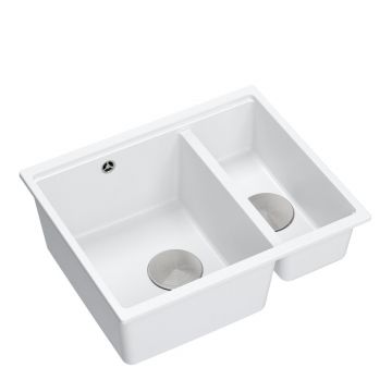 Chiuveta compozit incastrata Quadron Logan 150 alb - inox 56x46 cm