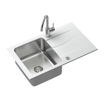 Set chiuveta bucatarie Quadron Pop Michael 111 si baterie Kate inox - alb 78x48 cm