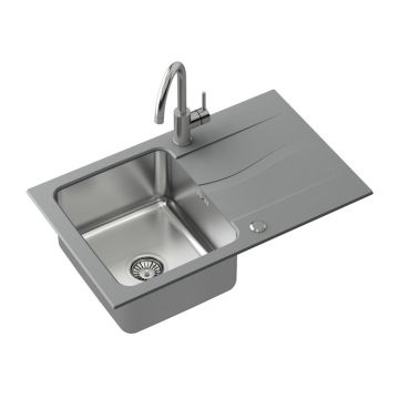 Set chiuveta bucatarie Quadron Pop Michael 111 si baterie Kate inox - gri 78x48 cm