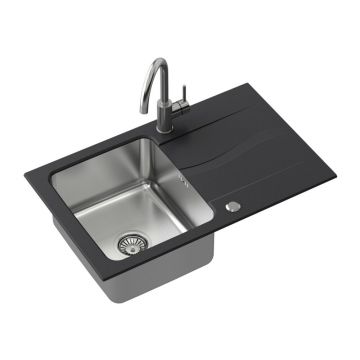 Set chiuveta bucatarie Quadron Pop Michael 111 si baterie Kate inox - negru 78x48 cm