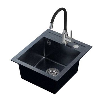 Set chiuveta bucatarie Quadron Steiner Johnny 100 si baterie Maggie 43x50 cm finisaj argintiu - negru