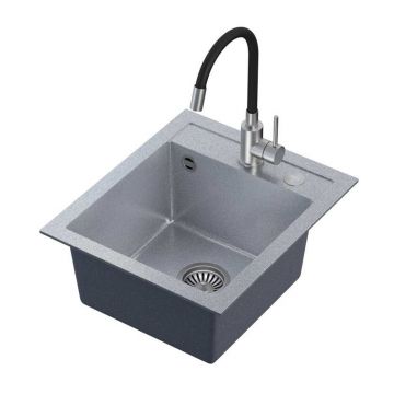 Set chiuveta bucatarie Quadron Steiner Johnny 100 si baterie Maggie 43x50 cm finisaj argintiu