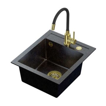 Set chiuveta bucatarie Quadron Steiner Johnny 100 si baterie Maggie 43x50 cm finisaj auriu - negru