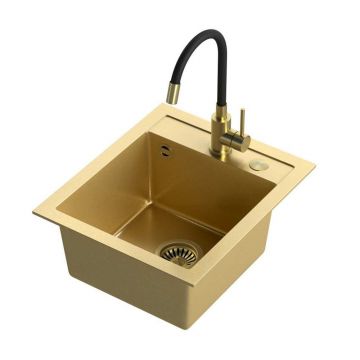 Set chiuveta bucatarie Quadron Steiner Johnny 100 si baterie Maggie 43x50 cm finisaj auriu