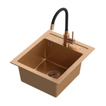 Set chiuveta bucatarie Quadron Steiner Johnny 100 si baterie Maggie 43x50 cm finisaj cupru