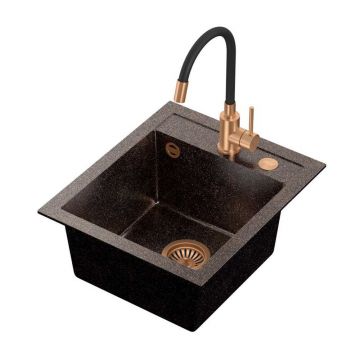 Set chiuveta bucatarie Quadron Steiner Johnny 100 si baterie Maggie 43x50 cm finisaj cupru - negru