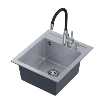 Set chiuveta bucatarie Quadron Steiner Johnny 100 si baterie Maggie finisaj argintiu 43x50 cm
