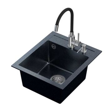 Set chiuveta bucatarie Quadron Steiner Johnny 100 si baterie Maggie finisaj argintiu - negru 43x50 cm