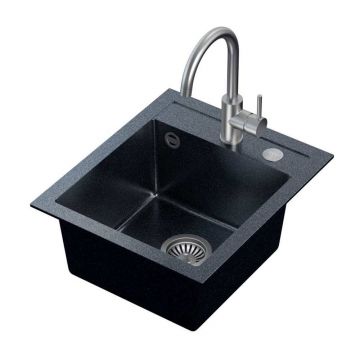 Set chiuveta bucatarie Quadron Steiner Johnny 100 si baterie Naomi 43x50 cm finisaj argintiu - negru