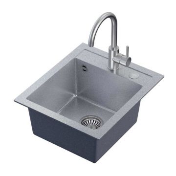 Set chiuveta bucatarie Quadron Steiner Johnny 100 si baterie Naomi 43x50 cm finisaj argintiu