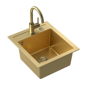 Set chiuveta bucatarie Quadron Steiner Johnny 100 si baterie Naomi 43x50 cm finisaj auriu