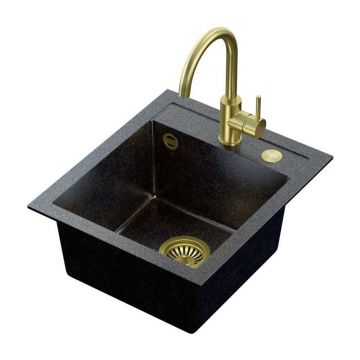 Set chiuveta bucatarie Quadron Steiner Johnny 100 si baterie Naomi 43x50 cm finisaj auriu - negru