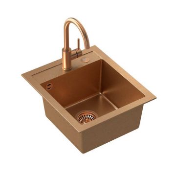 Set chiuveta bucatarie Quadron Steiner Johnny 100 si baterie Naomi 43x50 cm finisaj cupru