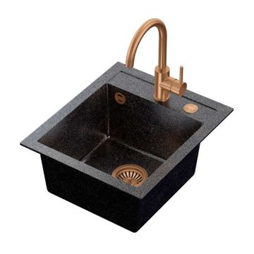 Set chiuveta bucatarie Quadron Steiner Johnny 100 si baterie Naomi 43x50 cm finisaj cupru - negru