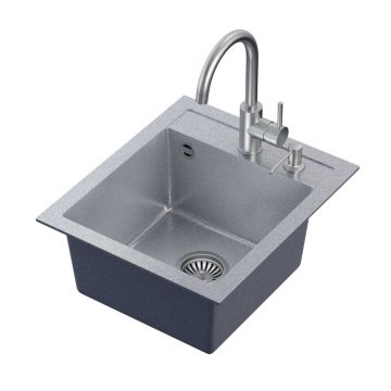 Set chiuveta bucatarie Quadron Steiner Johnny 100 si baterie Naomi finisaj argintiu 43x50 cm