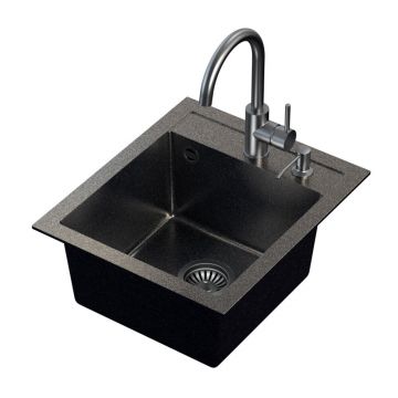 Set chiuveta bucatarie Quadron Steiner Johnny 100 si baterie Naomi finisaj argintiu - negru 43x50 cm