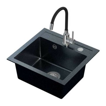 Set chiuveta bucatarie Quadron Steiner Johnny 110 si baterie Maggie 50x47 cm finisaj argintiu - negru