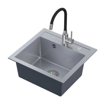 Set chiuveta bucatarie Quadron Steiner Johnny 110 si baterie Maggie 50x47 cm finisaj argintiu