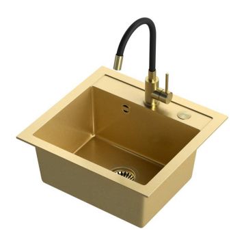 Set chiuveta bucatarie Quadron Steiner Johnny 110 si baterie Maggie 50x47 cm finisaj auriu