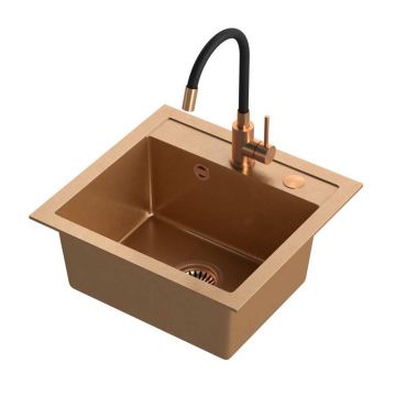 Set chiuveta bucatarie Quadron Steiner Johnny 110 si baterie Maggie 50x47 cm finisaj cupru