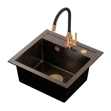 Set chiuveta bucatarie Quadron Steiner Johnny 110 si baterie Maggie 50x47 cm finisaj cupru - negru