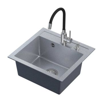 Set chiuveta bucatarie Quadron Steiner Johnny 110 si baterie Maggie finisaj argintiu 50x47 cm