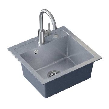 Set chiuveta bucatarie Quadron Steiner Johnny 110 si baterie Naomi 50x47 cm finisaj argintiu