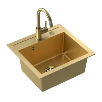 Set chiuveta bucatarie Quadron Steiner Johnny 110 si baterie Naomi 50x47 cm finisaj auriu