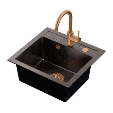 Set chiuveta bucatarie Quadron Steiner Johnny 110 si baterie Naomi 50x47 cm finisaj cupru - negru