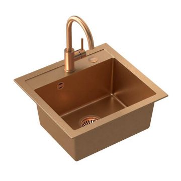Set chiuveta bucatarie Quadron Steiner Johnny 110 si baterie Naomi 50x47 cm finisaj cupru