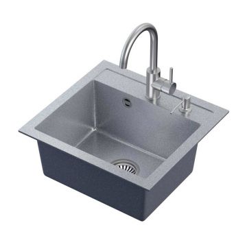 Set chiuveta bucatarie Quadron Steiner Johnny 110 si baterie Naomi finisaj argintiu 50x47 cm