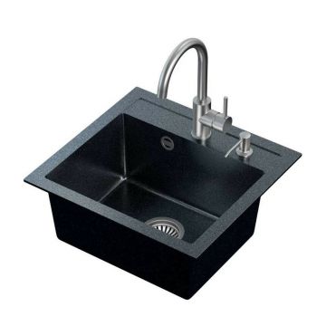 Set chiuveta bucatarie Quadron Steiner Johnny 110 si baterie Naomi finisaj argintiu - negru 50x47 cm