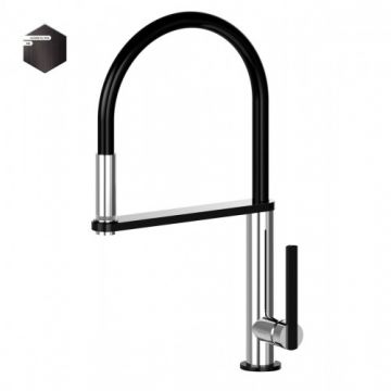 Baterie bucatarie Bruma Mentha, negru, cu dus LED extensibil - Culoare gunmetal_pvd