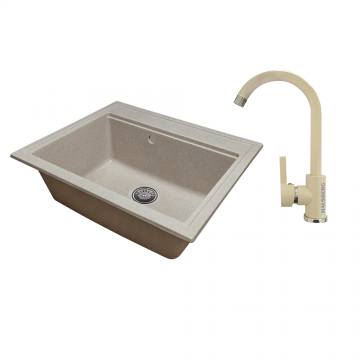 Chiuveta bucatarie Hausberg Vena, cu baterie, compozit, bej, 515 x 595 mm