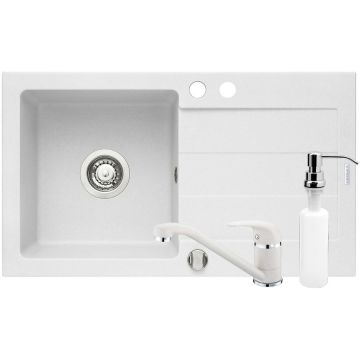 Pachet chiuveta granit 1B1D ST + Baterie + Dozator Alb