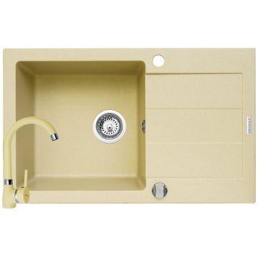 Pachet chiuveta granit Sparta Plus + Baterie BELLO Crem
