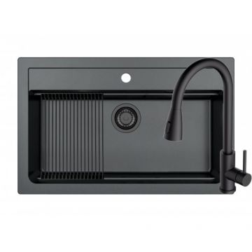 Set chiuveta Alveus Atrox 40 negru + baterie Primrose negru + sifon negru + Allround mini - Dimensiune 790x500 mm