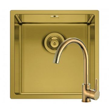 Set Chiuveta Inox + Baterie ECO BELLO ASTRIS COLORA 40x40 1B Gold