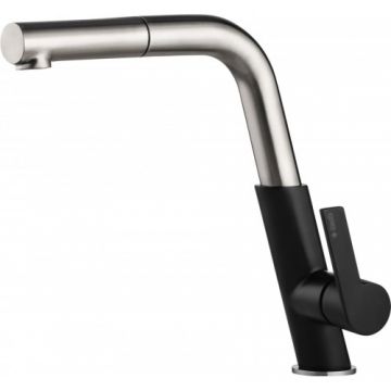 Baterie bucatarie Deante Silia, negru-crom, cu dus extractibil - Culoare Negru