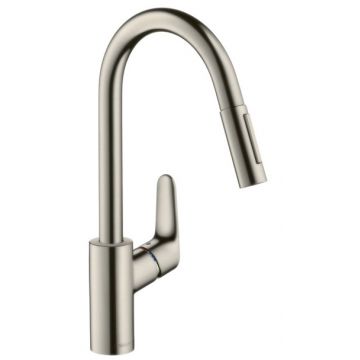 Baterie bucatarie Hansgrohe M4116-H240  ComfortZone 240  dus extractibil cu doua tipuri de jet  finisaj Inox