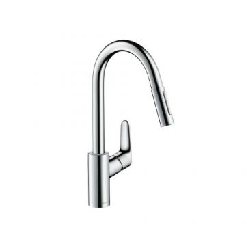 Baterie inalta bucatarie Hansgrohe Focus E2 cu dus extractibil - Culoare Crom