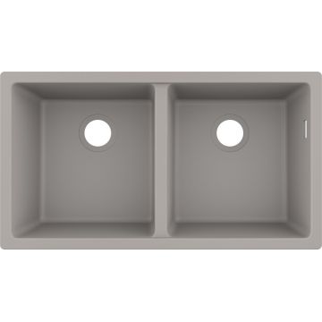 Chiuveta bucatarie Hansgrohe S510-U770 SilicaTec 370/370 cu 2 cuve 45x82x19cm cu doua cuve montare sub blat concrete grey