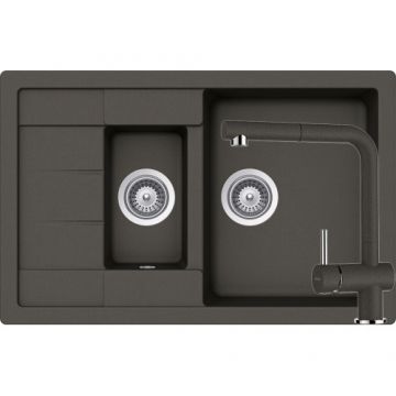 Chiuveta De Bucatarie Granit - Schock MANHATTAN D-150S + baterie EPOS Extensibila - Culoare asphalt